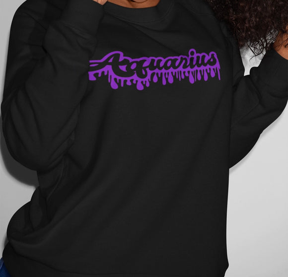 AQUARIUS DRIP - BLACK/PURPLE SWEATSHIRT