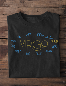 VIRGO ZODIAC BLACK TEE - GOLD GLITTER